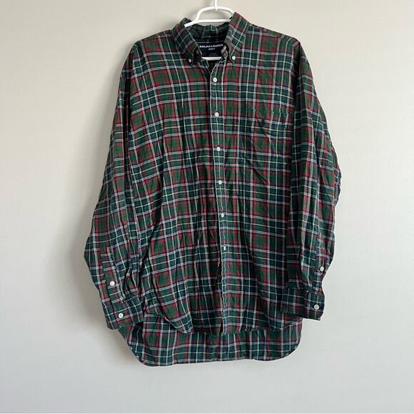 Ralph Lauren Golf Men’s Green Red Plaid Tilden Cotton Button Up Shirt Large - Picture 1 of 7